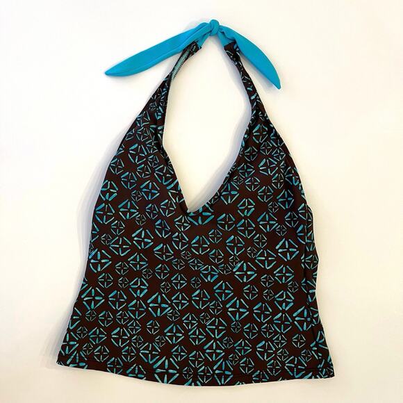 Athleta Halter Tankini Swim Skirt Two-Piece Set M/L Brown Teal Full Coverage - Picture 3 of 14